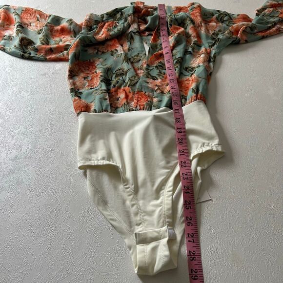 NWT Hello Molly Floral Chiffon Bodysuit | Deep V-Neck Long Sleeve Top | Size XS - Picture 8 of 11